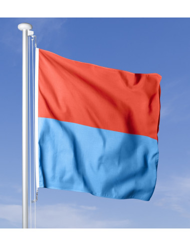 Tessiner Fahne kaufen, im Wind wehend, im Hintergrund blauer Himmel